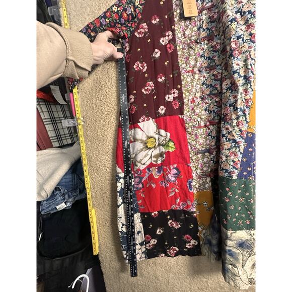 Luan Zai Jiang Kimono Coat O/S Patchwork Quilted Asian Knot Button Bohemian NWT - Picture 13 of 14